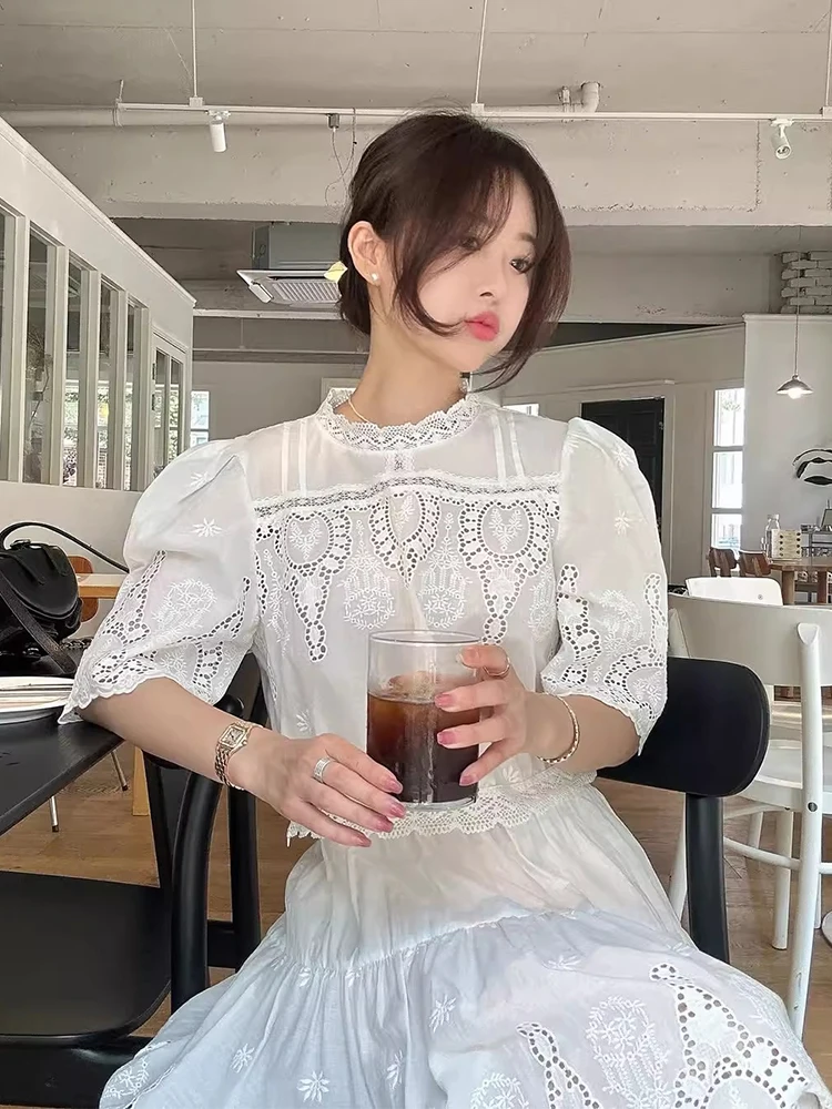 

Liangliang Design Heavy Embroidery Hook Flower ort irt Women's Summer New Vintage A-Line Skirt Set Faionable Two-P...