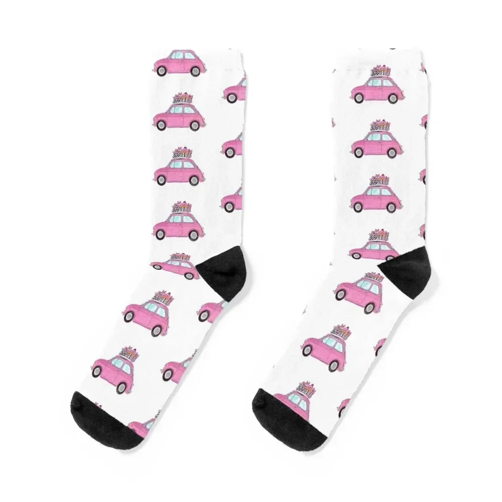 

Pink Retro Fiat 500 with Gifts Socks hip hop retro custom sports Socks Female Men's