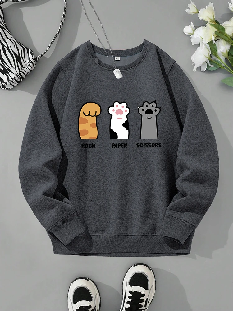 Rock-Paper-Scissors Cute Printing Sweatshirt Mens Autumn Fleece Warm Tracksuit Simple S-Xxl Pullover Round Neck Basic Clothing