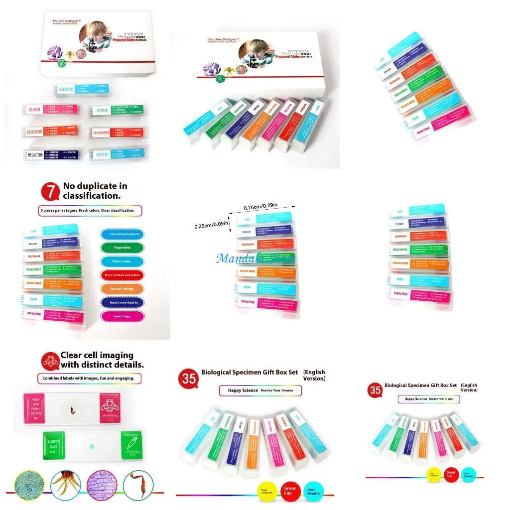 

U2JC Complete Lab Set 35 Glass Slides with Seven Distinct Biological Types Easy to Use For Scientific Observation
