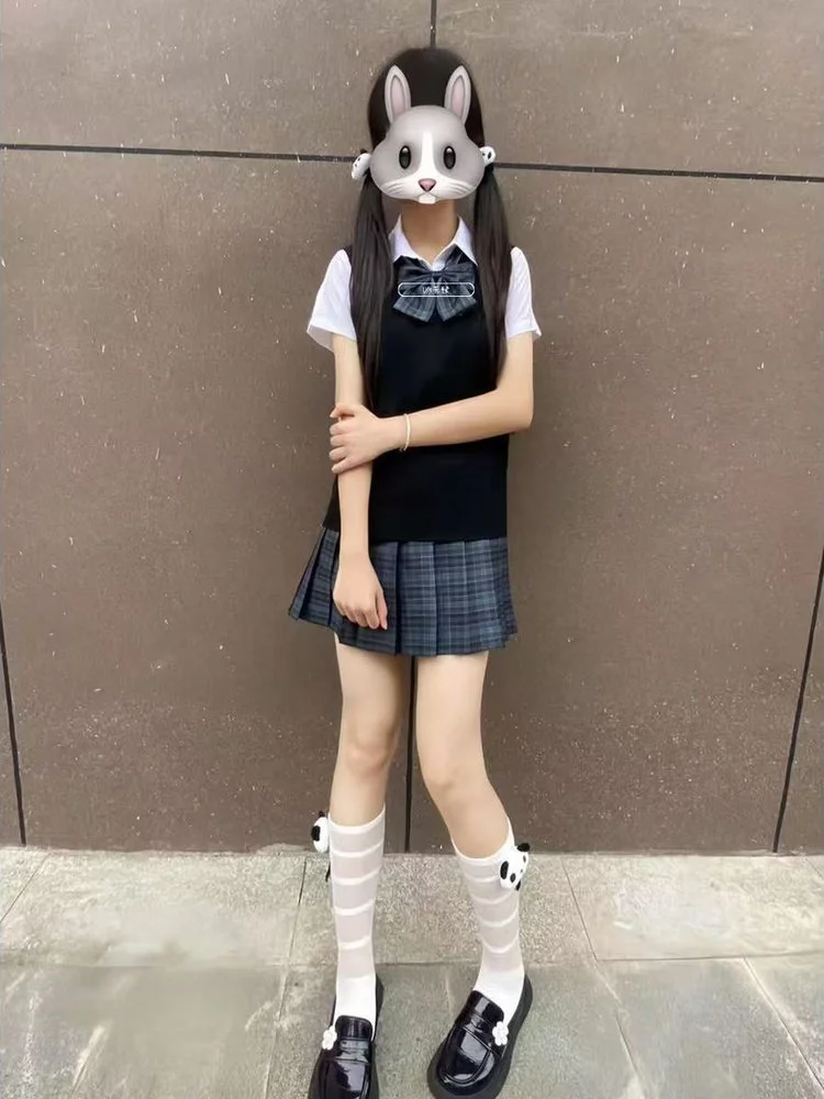 

Japanese Style Original JK Uniform Pure Color Knitted Sweater Vest Top Set Sleeveless Layering College Fashion Ensemble