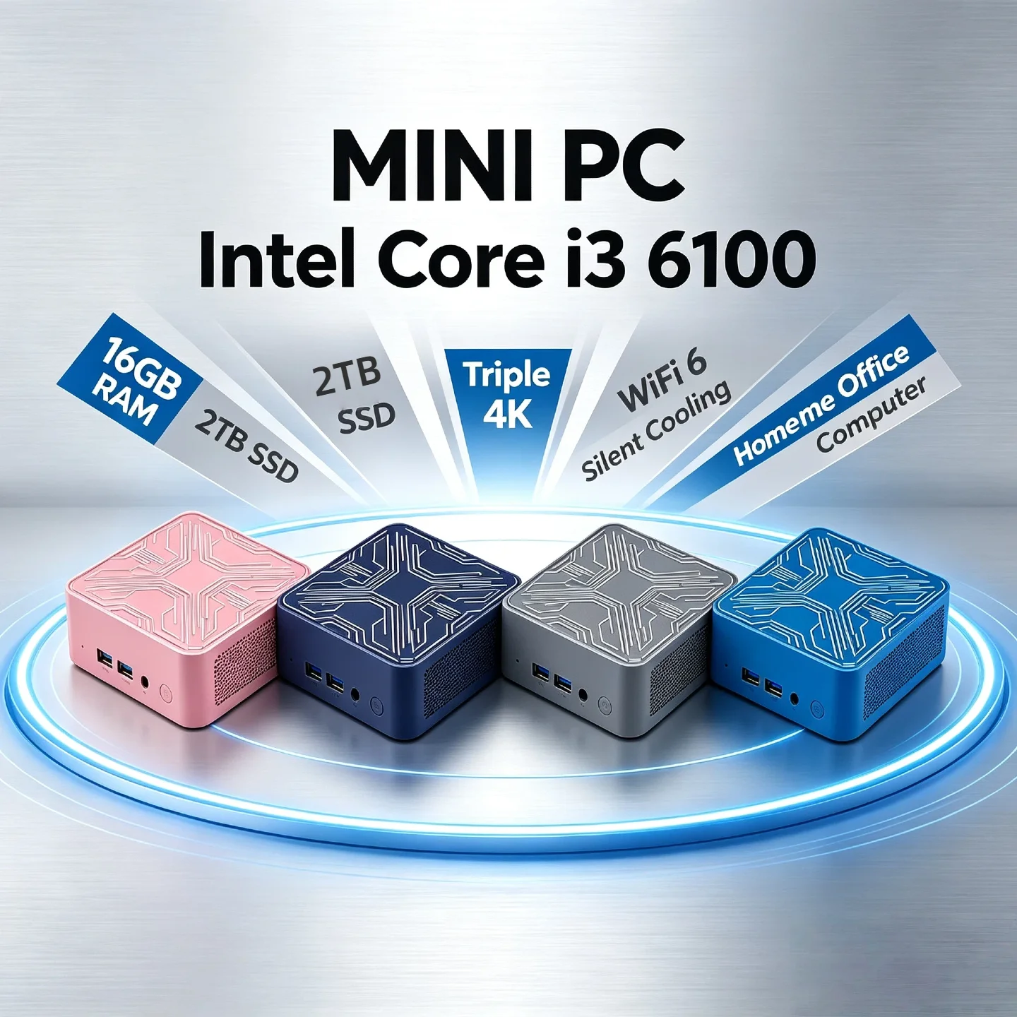 Mini Desktop Intel Core i3 6100 16GB DDR4 2TB NVMe SSD Triple 4K Output WiFi6 BT5.2 High Performance Office Home Pro Max Unit