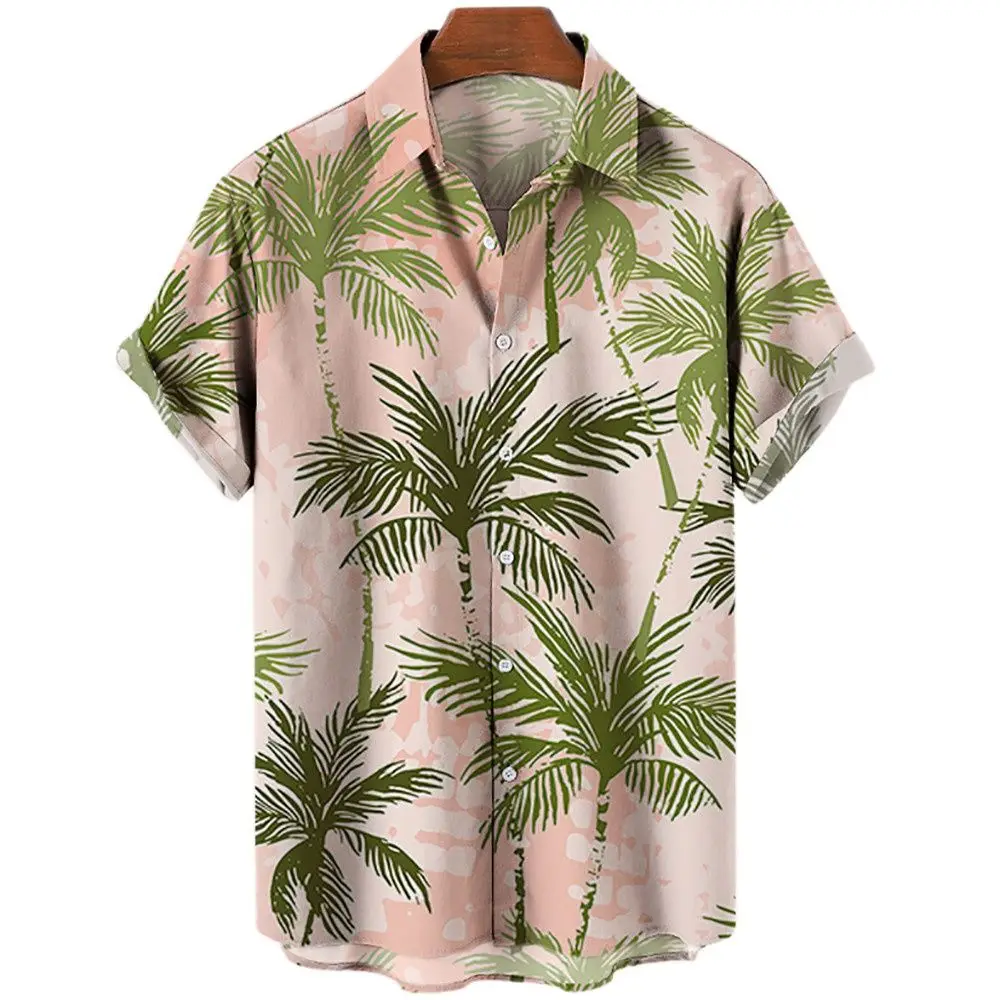 Hawaiian Shirt Men Summer 3d Coconut Tree Printed Shirts For Men Holiday Short Sleeve Beach Tops Men 3XL Breathable Clothing