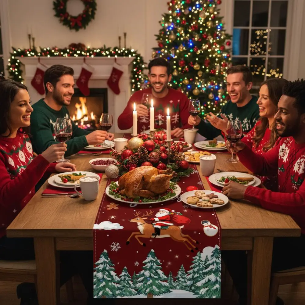 السنة الجديدة عيد الميلاد الجدول عداء عيد الميلاد حفلة نافيداد هدية عيد الميلاد الجدول العلم غطاء الطاولة غطاء الطاولة ديكورات للطاولات المنزلية #3