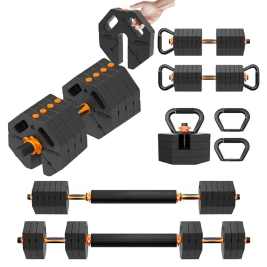 Adjustable Dumbbell Set 20LBS 30LBS 40LBS Free Weights for Home Gym Multifunctional Fitness Equipment in Black with Upgraded We
