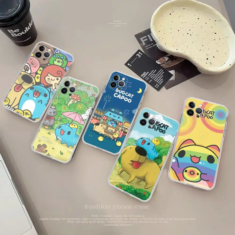 Cute Bugcat Capoo Phone Case For iPhone 15 14 13 12 Mini 11 Pro XS Max X XR SE 6 7 8 Plus Soft Silicone Cover