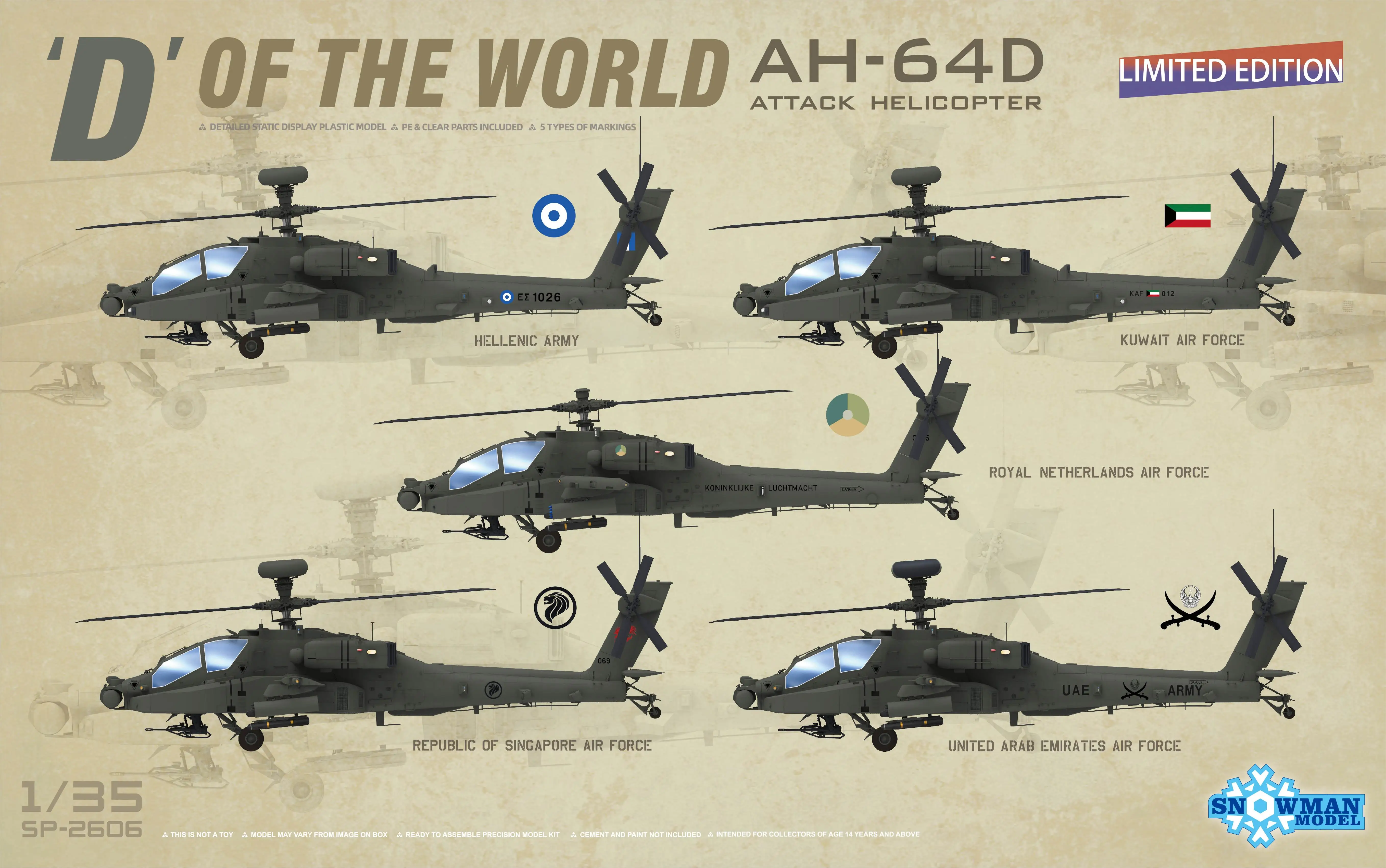 Sneeuwpop Model SP-2606 1/35 'D' Van De Wereld AH-64D Apache Longbow Model