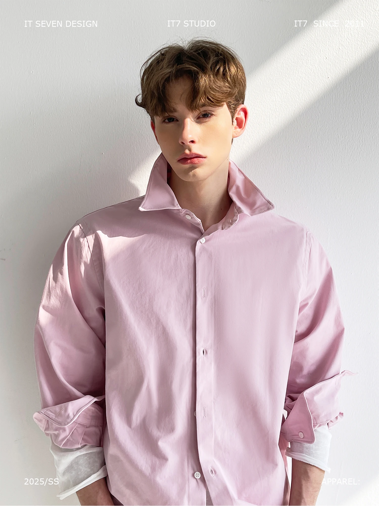 Men's Fashion Pink Cotton Shirts Men's 2025 Spring New Long Sleeve Lapel Single Breasted Slimming Shirt Trendy Soft Comfort Tops
