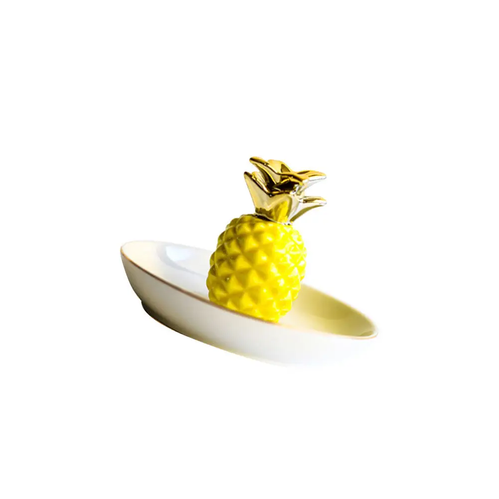 

1Pcs Ceramic Jewelry Tray Pineapple Design Smooth Edge Trinket Dish for Rings Earrings Keys Storage Home Bathroom Decor Yellow