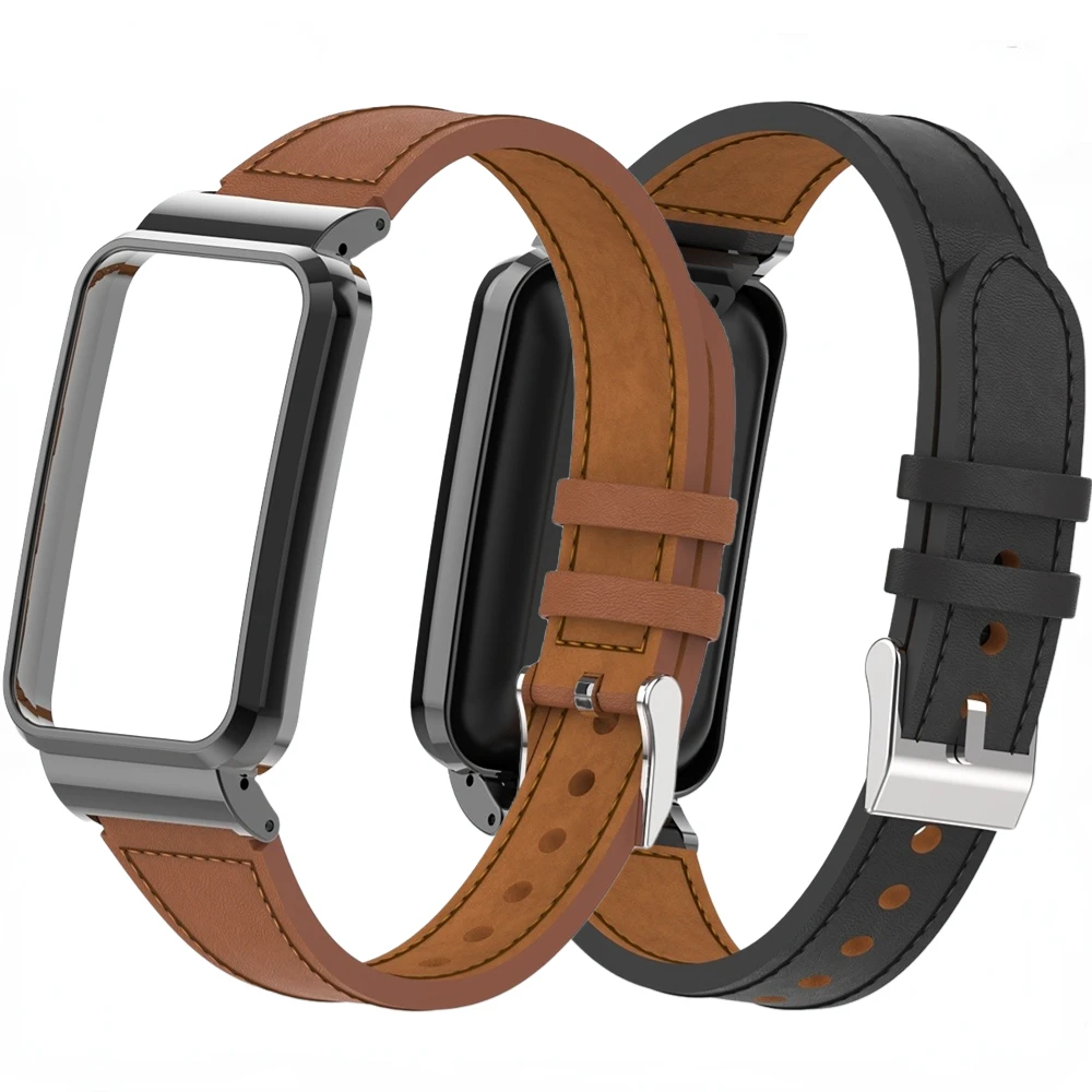 Leather Strap + Metal Case for Xiaomi Mi Band 7 Pro Bracelet Correa High-end Replacement Wrist Strap for Mi Band 7 Pro Belt