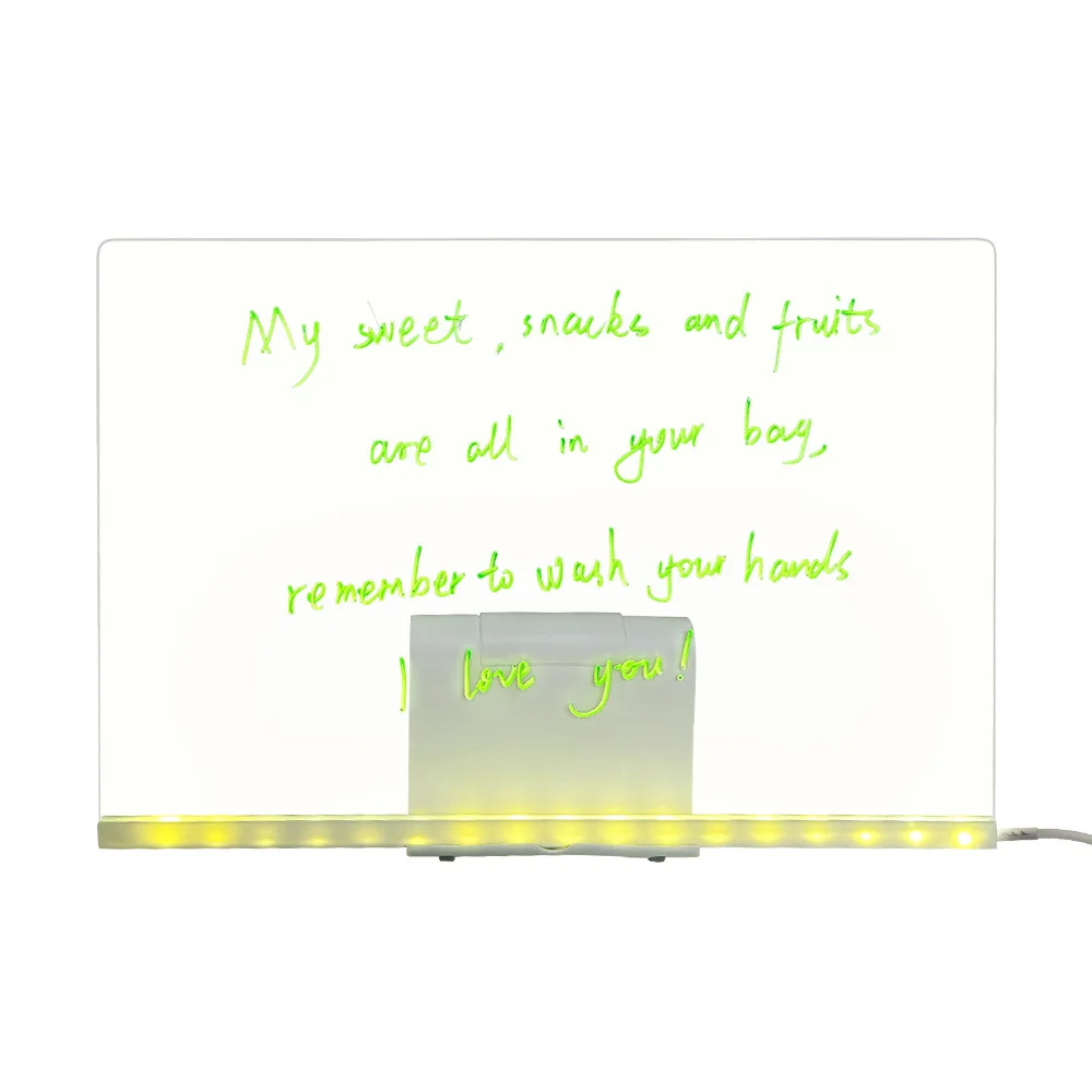 

Dry erase board with 7 color pens, illuminated memo board, erasable drawing patterns, clear writing board, office, home