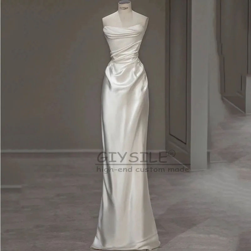 GIYSILE Gaun Pengantin Ringan Satin Kustom Atasan Tabung Peri Super Putih Seksi Mode 2025 Gaun Fishtail Pesta Tanpa Lengan Baru