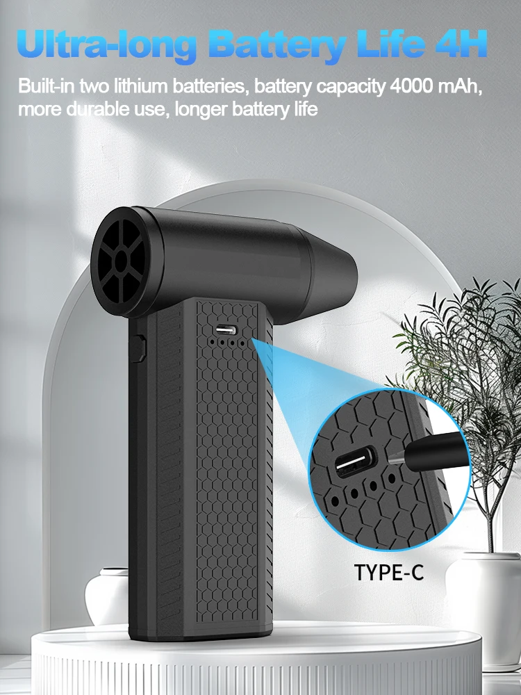 強力な掃除機,130000 rpm,ターボファン,タイプC充電,強風,ブラシレスターボジェット,52メートル/秒