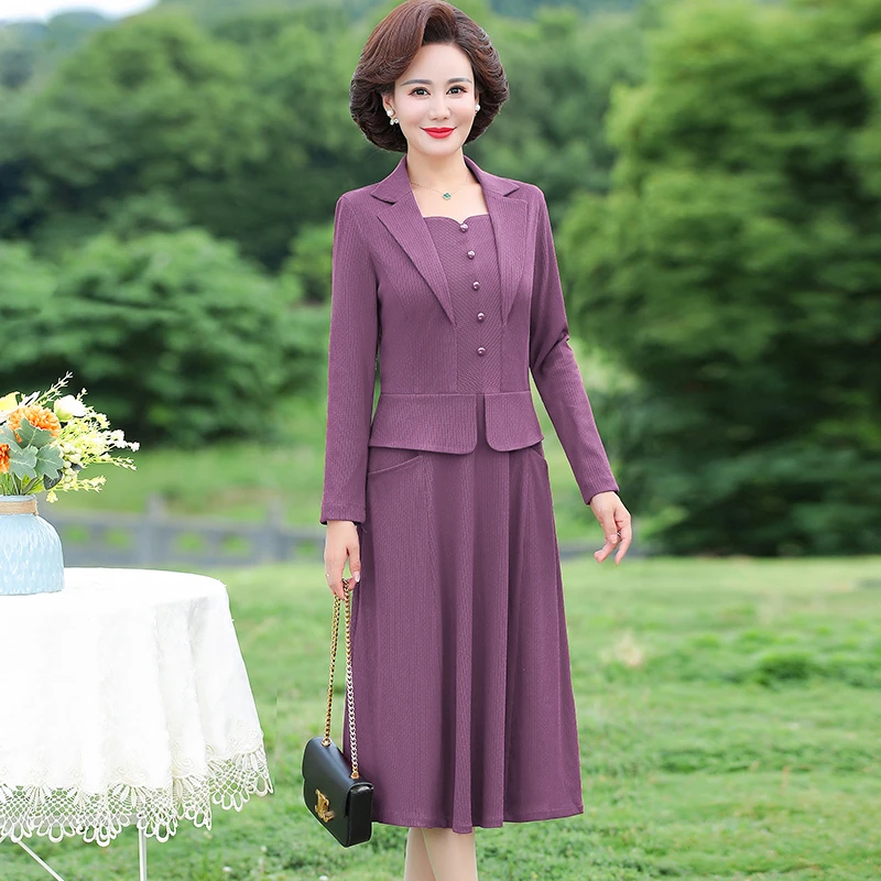 Women Autumn Dress Femme Fashion Solid Suit Collar Office Long Sleeve A-line Party Knee-length Women Vestido