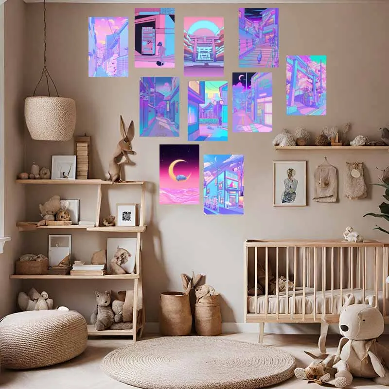 10/30 قطعة Ins الفن الوردي شارع مشهد بطاقة بريدية جدار الكولاج عدة ملصق DIY بها بنفسك غرفة النوم Decpration يطبع صور الدعائم الخلفية #5