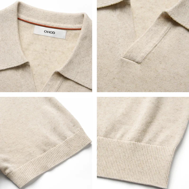 Linen Laisel Blend Summer Commuting Old Money Style Seagull Collar Polo Shirt Men's and Women's Loose Half Sleeved Knitted Shirt