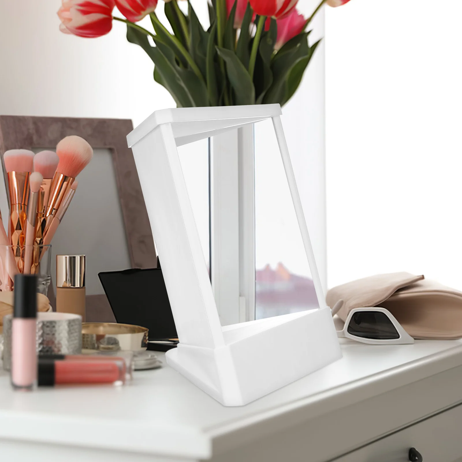 

Non Reversing Makeup Vanity Mirror Dual Sided Magnifying Two Way Reversible Desktop Mirror for Use Mirrors for Makeup