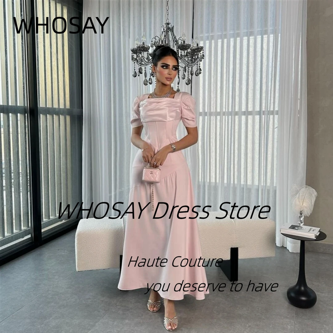 WHOSAY Dubai Arabia Party Women Wear Short Sleeves Prom Dresses 2024 Lace Up Sexy Back Special Banquet Evening Gowns