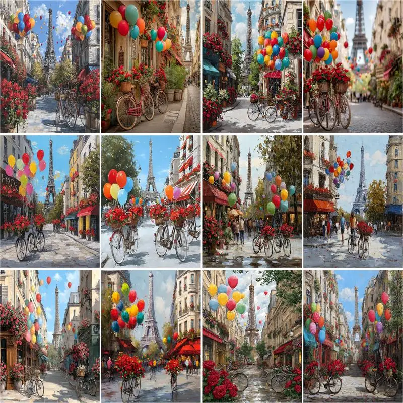 

GATYZTORY Bicycles Flower Pictures By Numbers Landscape Diy Frame Painting By Numbers Tower On Canvas DIY Home Decoration Gift