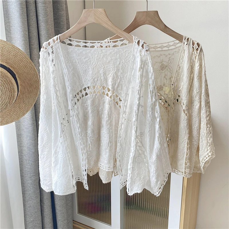 

Легкий свободный кардиган Dr n с вырезами и рукавами для защиты от солнца, топ «летучая мышь» для осеннего Vaion