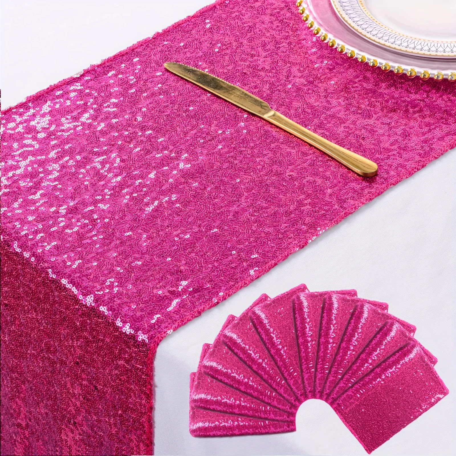 

10pcs/15pcs/20pcs 12x108-Inch Hot Pink Sparkly Sequin Table Runner Glitz SEQUIN TABLE RUNNER for Wedding Party/Event Table Runne