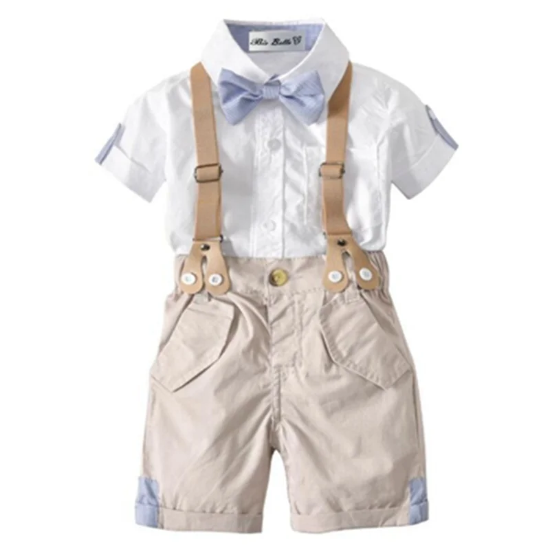 

2Pcs Boy Clothing Set White Shirt Tops+Shorts Pants Suspender Suit 2pcs Clothes Set Baby Boys Gentleman Suits