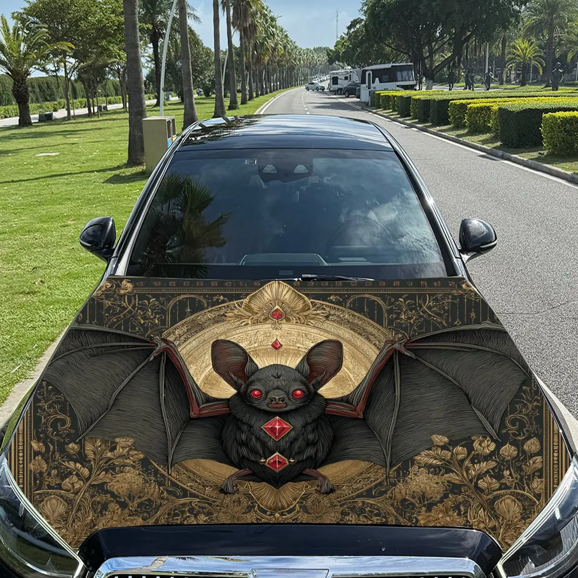 

Vintage - Style Artistic Red - Eyed Bat Car Vinyl Wrap, PVC Material Waterproof Car Hood Sticker, Self-Adhesive Scratch-Resistan