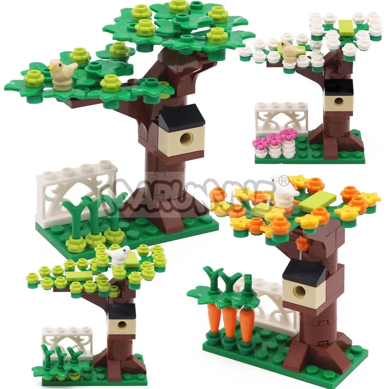 MARUMINE Small Particles MOC Bricks Tree House Set with Bird 41835pb01 DIY City Street View Building Blocks Plant Model Kit