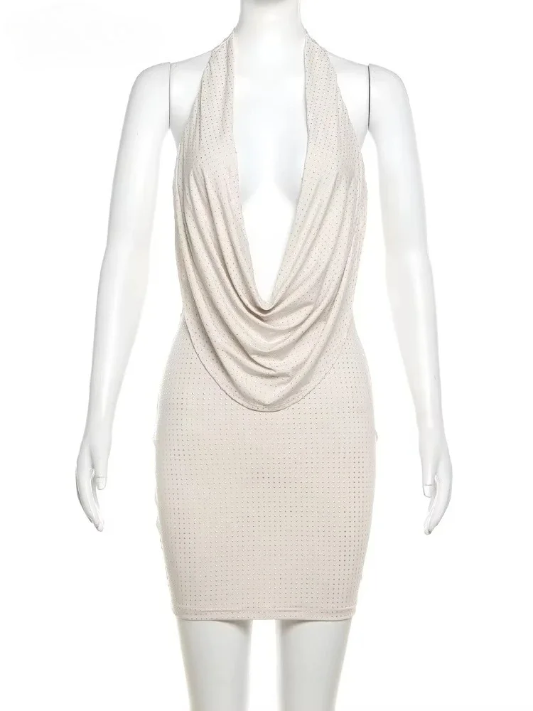 Moroder ponto brocas cor sólida mini vestido feminino moda profundo decote em v vestidos sem alças tendência feminina streetwear roupas