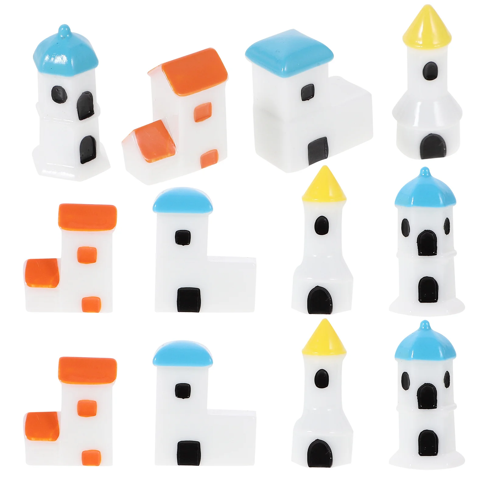12pçs mini casa de resina estilo mediterrâneo, micro paisagem, decoração de jardim, pequeno ornamento diy, pequenas decorações ao ar livre