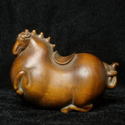 1919 Antique art Size 2.9 Inch Old Chinese Boxwood Hand carved Animal Tang horses Horse Figure statue Decoration Gift Collection