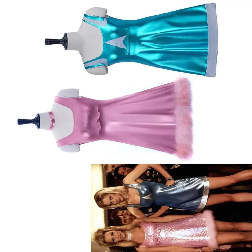 

Romy and Michele's High School Reunion Cosplay Costume Women Girls Sexy Blue and Pink Suspender Mini Dress Halloween Gown