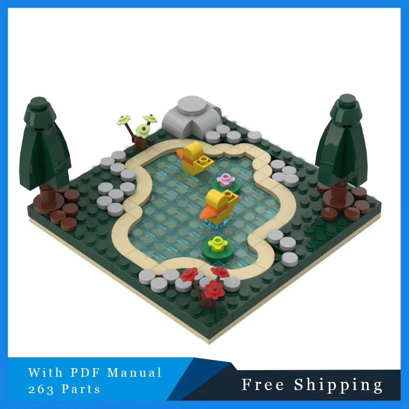 

263 шт., креативные модульные строительные блоки с видом на улицу, природный пруд, креативный современный стиль, модель здания, кирпичи, игрушки для детей, подарки