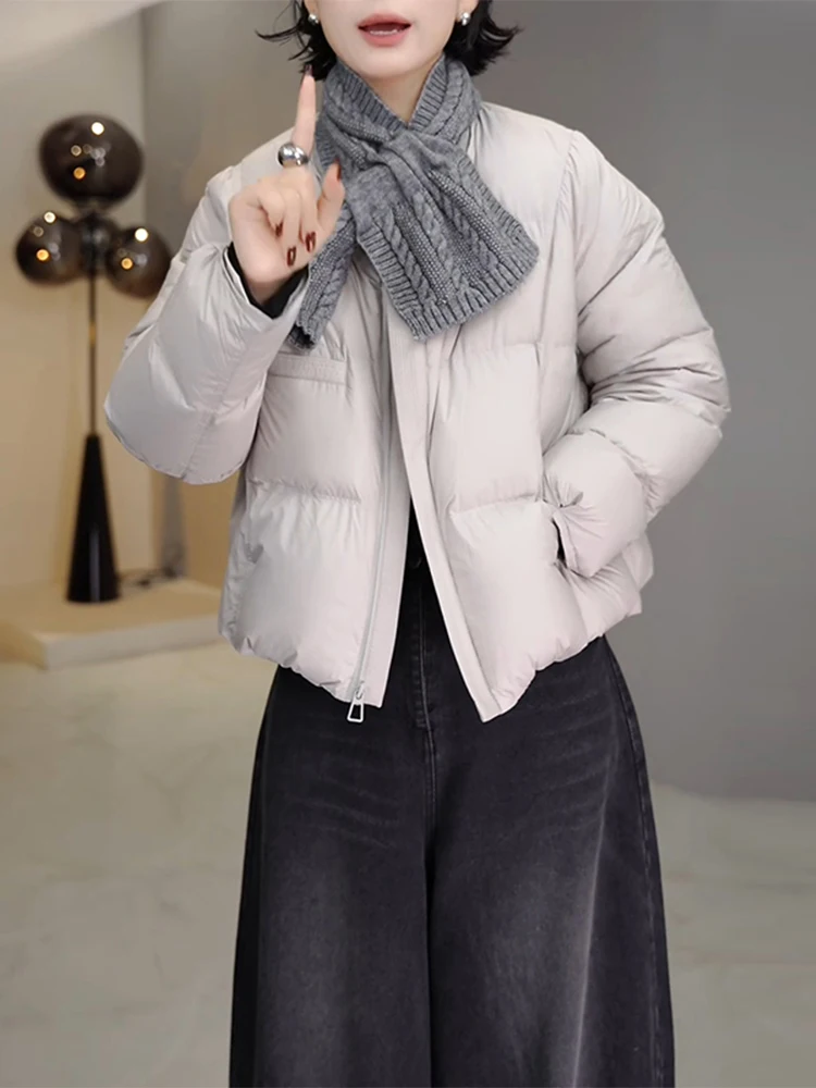 

Faionable round Ne down Cotton Jaet Women's Winter Coat Sli Versatile Padded Zipper Closure Thiened Cotton Puff