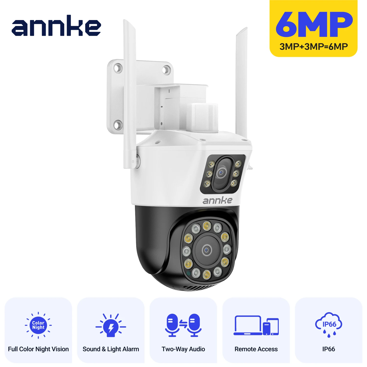 ANNKE 6MP WIFI IP Camera Outdoor WiFi Security Camera Auto Tracking AI Human Detection 4MM Dual Len PT Wirelss CCTV Camera 2.4G ONVIF