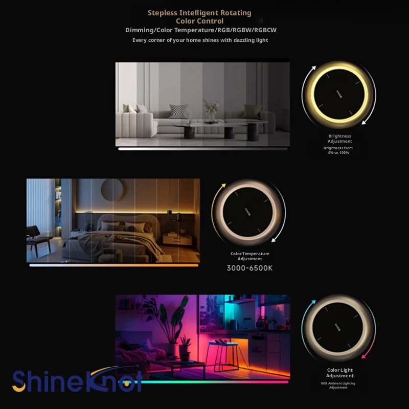 Shineknot Tuya Zigbee Smart Switch Metal Remote Control Dimming Color Mixing Music Curtains Wireless Bluetooth Mesh Knob