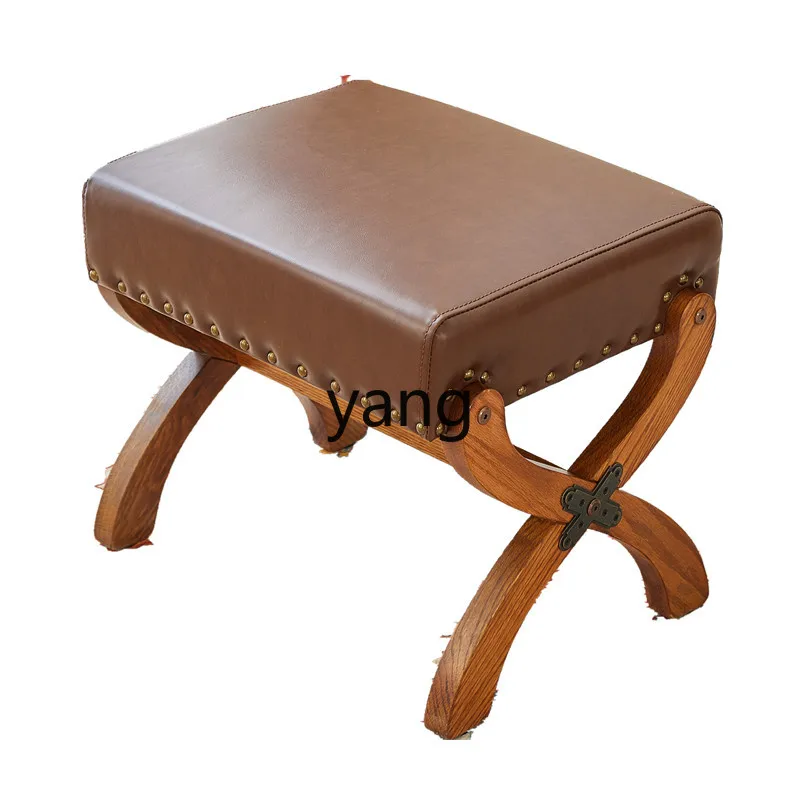 

xyy solid wood shoe change stool foyer low stool genuine leather single sofa chair sedentary leather stool