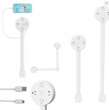 Удлинитель электрической розетки. Плоская вилка. Удлинитель удлинителя с вращающимися розетками. Использование за диванами. Тумбочки. Стол.