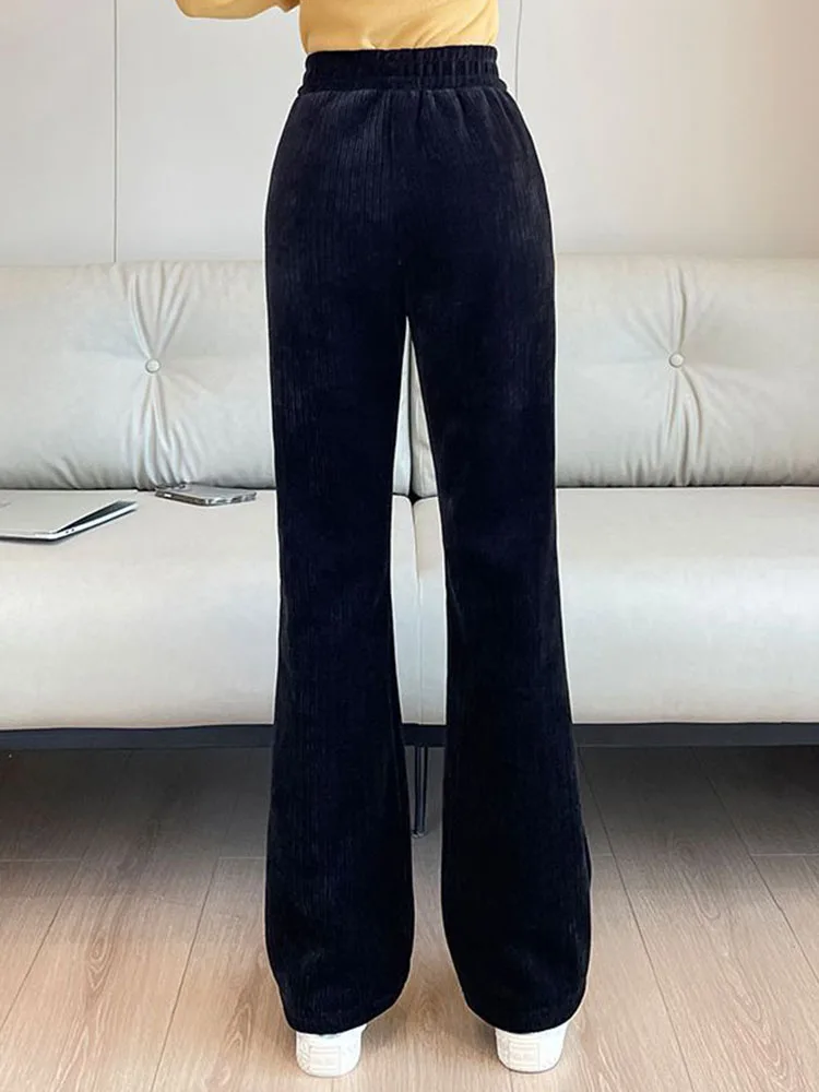 Winter Warme Dünne Flare Hosen Frauen Casual Elastische Hohe Taille Jogginghose Koreanische Mode Schnee Tragen Verdicken Samt Gefüttert Pantalones