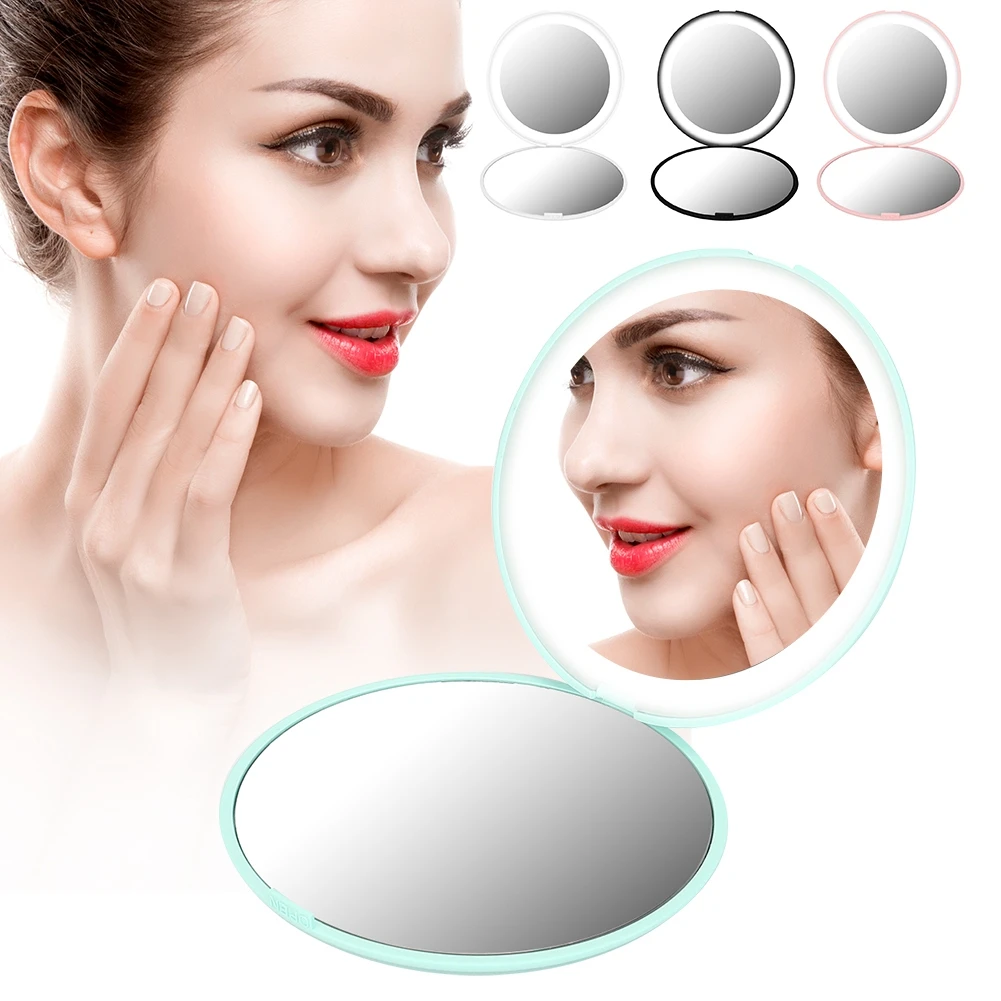 12 LED's spiegel Opvouwbare spiegel Draagbare spiegel Draagbaar Opvouwbaar 10x vergroting Mini 12 LED's Make-upspiegel Cosmetisch hulpmiddel