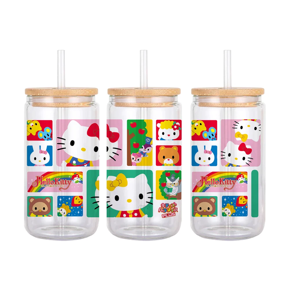 Multi-style Sanrio Hello Kitty Anime UV Transfer Printing Transparent Crystal Sticker Glass Cup Stationery Box DIY Stickers Girl