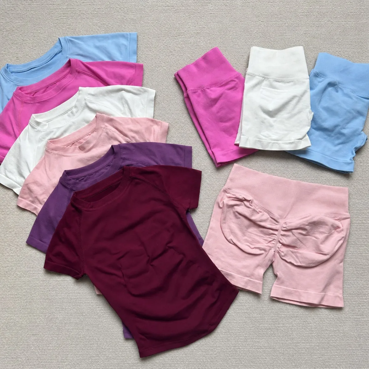 Women's Yoga Set with Shorts Short Sleeve Padded Crop Top High Stretch Two Piece Activewear for Gym Fitness Running Cycling Wear