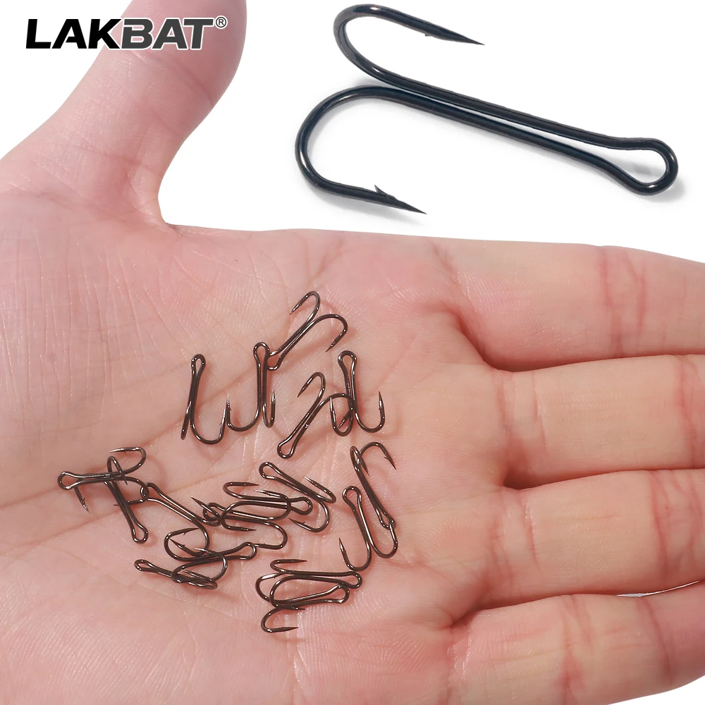 LAKBAT 10PCS Fishing Hooks, Carbon Steel Double Barbed Crank Jig Hook, Fly Tying Soft Lure Carp, Saltwater Freshwater Tackle Box