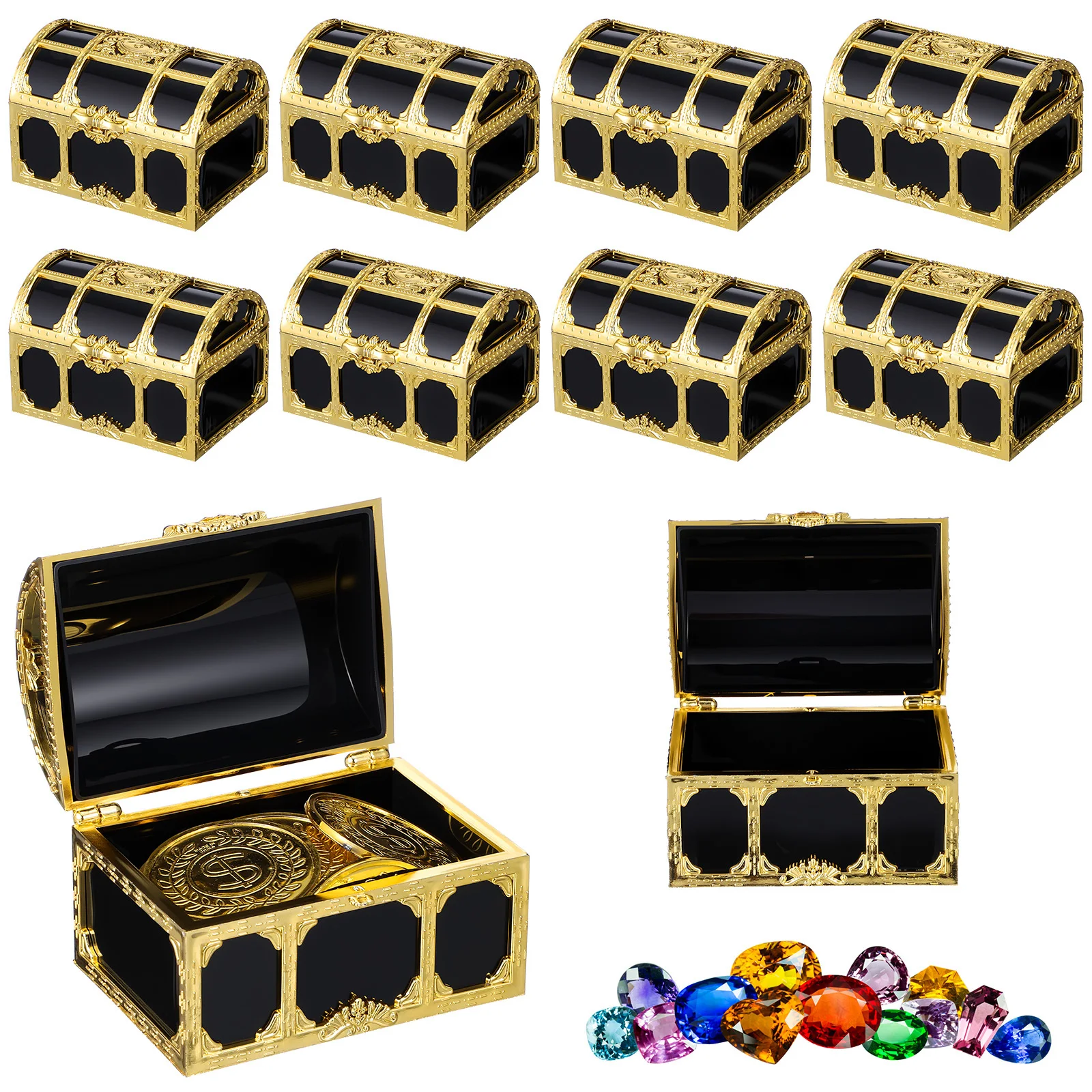 10 szt. Mini Skrzynie Skarbów Pirackich dla Dzieci, Plastikowe Skrzynki, Dużo Małych Skrzynek Skarbów, Retro Zestaw do Zabawy Pirackiej, Nagroda do Klasy