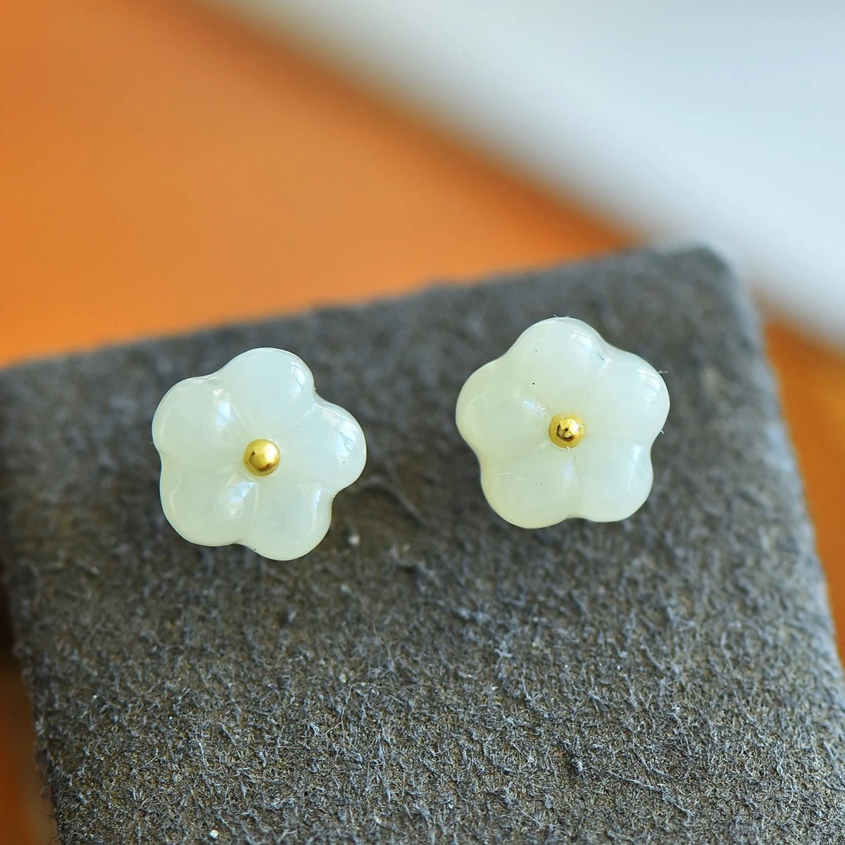 Genuine China Nephrite Stone White Hetian Jade Flower Stud Earrings 925 Silver Certified Jewelry Women For Girlfriend Mom Gifts