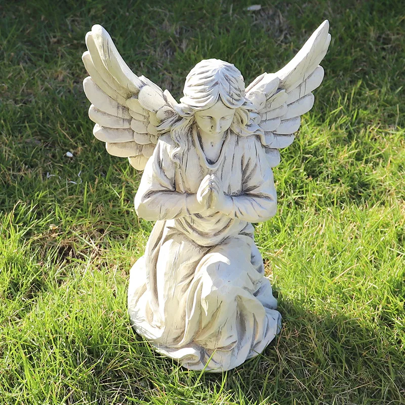 Figura ángel arrodillado resina artesanal para jardín europeo - imagen 4