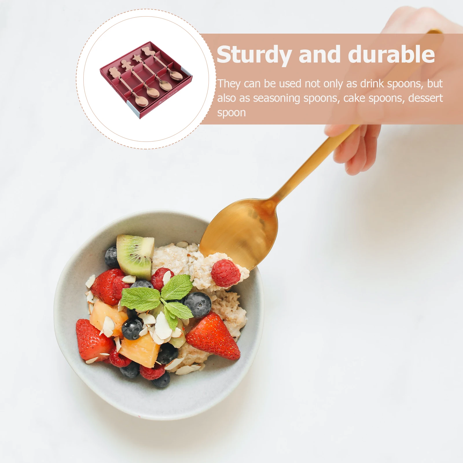 

1 Set Stainless Steel Xmas Coffee Dessert Spoons Compact Lightweight Creative Tableware Ice Cream Spoons For Home Use