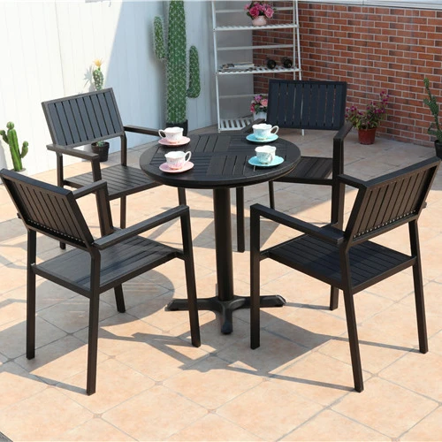 

High Quality outdoor courtyard Garden Dining Metal Aluminum Frame PS plastic wood table and chair combination Furniture Set