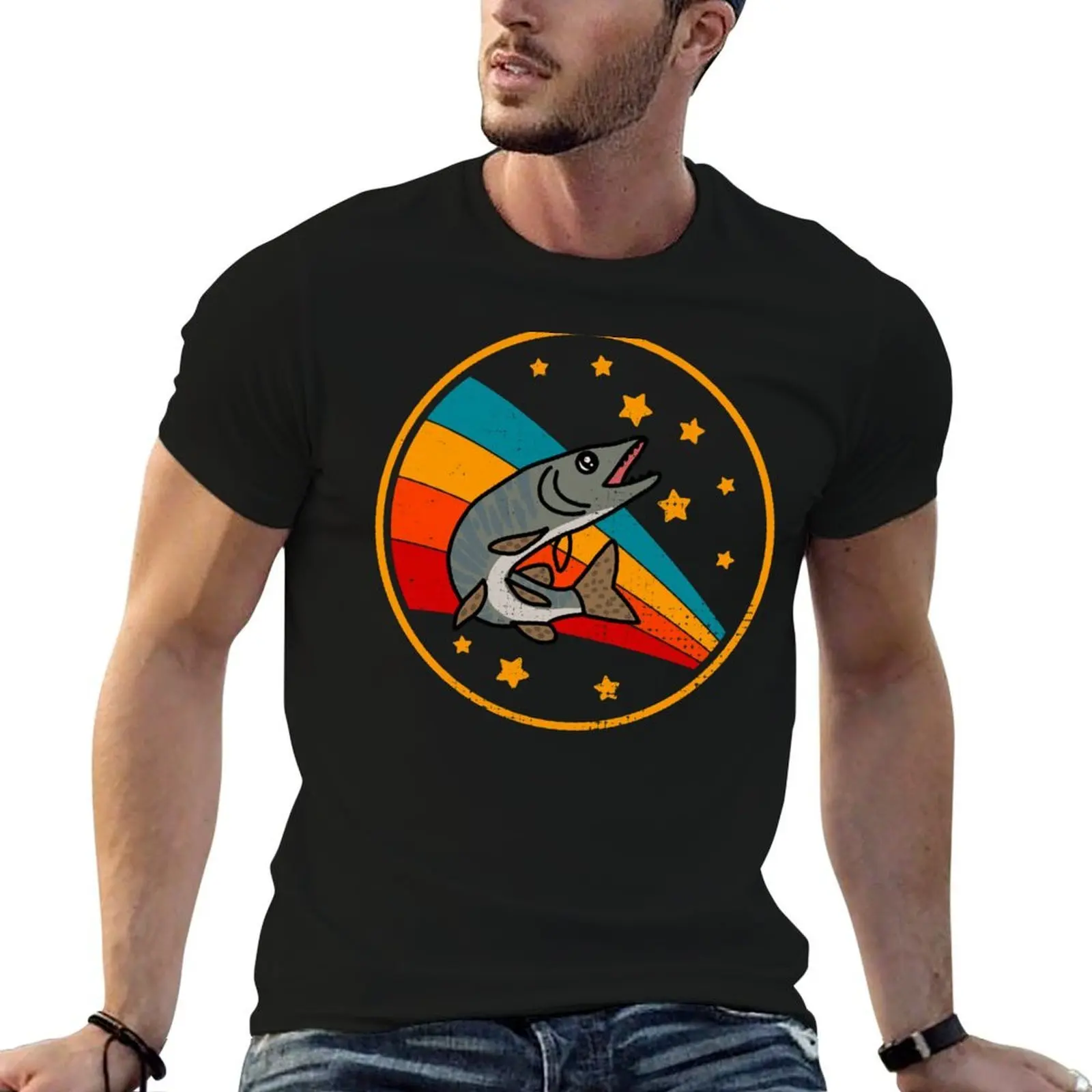 Retro Muskie, Musky or Muskellunge in Space Fishing Sport And Angling Fisherman T-Shirt