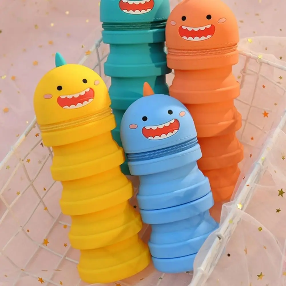 3D Little Dinosaur Pencil Case Waterproof Kawaii Silicone Stationery Box Cute Large Capacity Retractable Pencil Bag